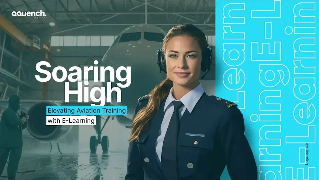 Banner showing a confident female pilot, representing Qquench Media’s e-learning innovation in aviation training.