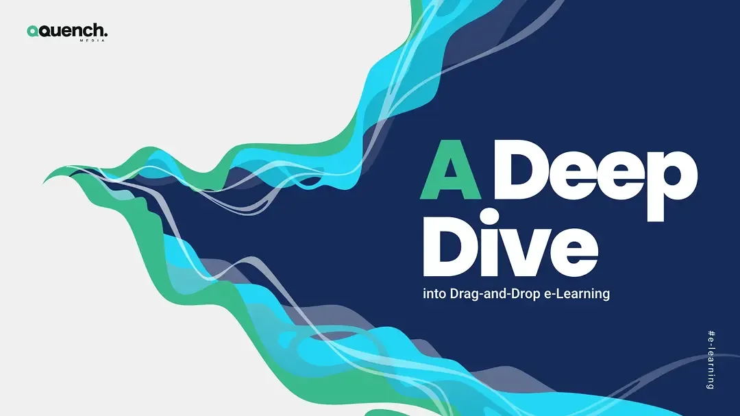 Abstract blue and green wave pattern representing deep exploration into drag-and-drop eLearning development.