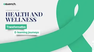 Minimalist banner with a sweeping green ribbon across a white background, highlighting transformative e-learning for health and wellness.