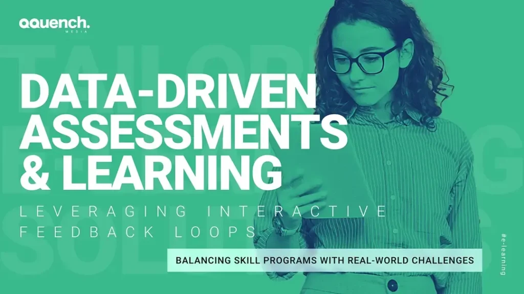 Stylized educational banner promoting data-driven assessments and feedback loops for targeted learning improvements.