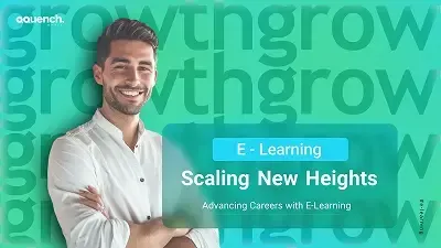 Confident smiling man with arms crossed in front of a backdrop that reads “growth”, with the title "Scaling New Heights – Advancing Careers with E-Learning".