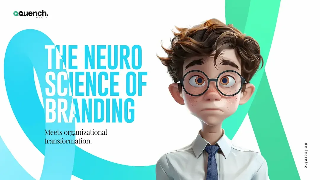 Animated boy with glasses studying at a computer, surrounded by scientific graphics, illustrating concepts of branding and neuroscience, with the title "Neurolearning – Understanding Brain Science to Optimize eLearning".