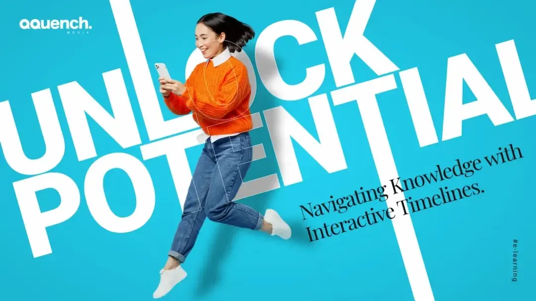 Playful banner representing the use of interactive timelines in e-learning to enhance user engagement and knowledge discovery.