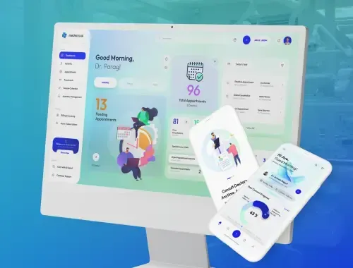 Mock up displaying a medical appointment management dashboard for Medecro, tailored for doctors and patients.