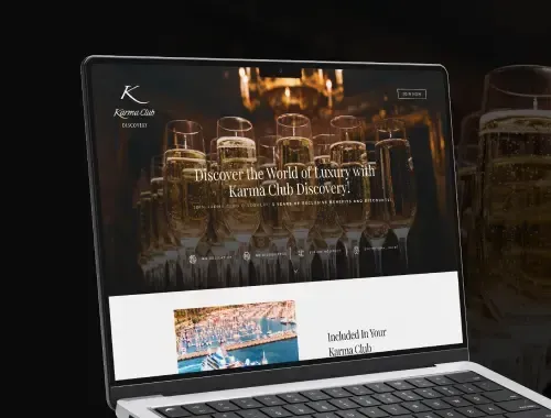 Banner for a luxury lifestyle website of Karma Club promoting premium experiences.