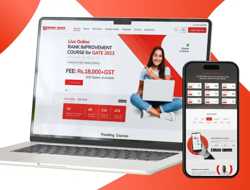 Laptop and mobile phone showcasing an educational platform with a young woman smiling.