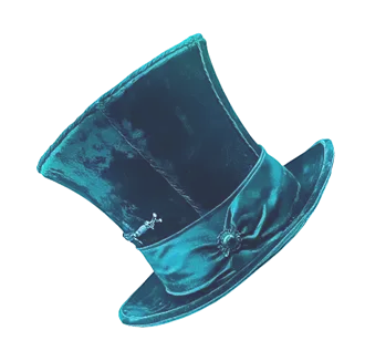 A plush, teal-blue jester-style top hat with satin ribbon and metallic detail—representing imaginative thinking and the crown of creative tech mastery.