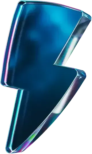 A sleek, futuristic blue lightning bolt icon with neon reflections—capturing the electrifying energy of Qquench’s AI-powered automation and disruptive design thinking.