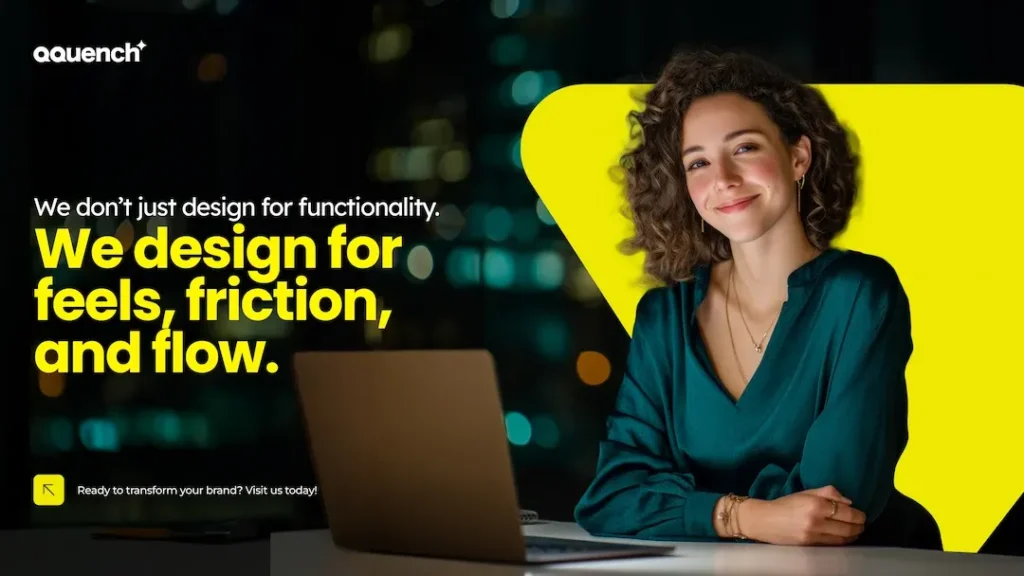 Professional woman holding a tablet in a creative workspace, representing UX strategy and interface design. The on-screen message highlights a key UX insight: “If you think UX is just pretty screens, you’re missing the whole story.