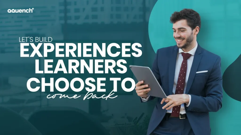 Smiling professional using tablet — promoting learner-centered eLearning experiences that drive engagement, retention, and repeat participation through intuitive design and digital learning innovation."