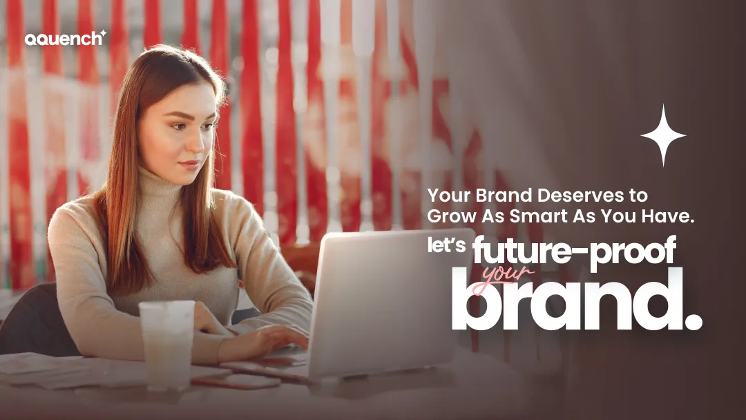 Focused young professional working on a laptop in a café-style setting. Banner advocates future-ready branding strategies for eLearning platforms and online training businesses, integrating design systems, learning innovation, and digital transformation.