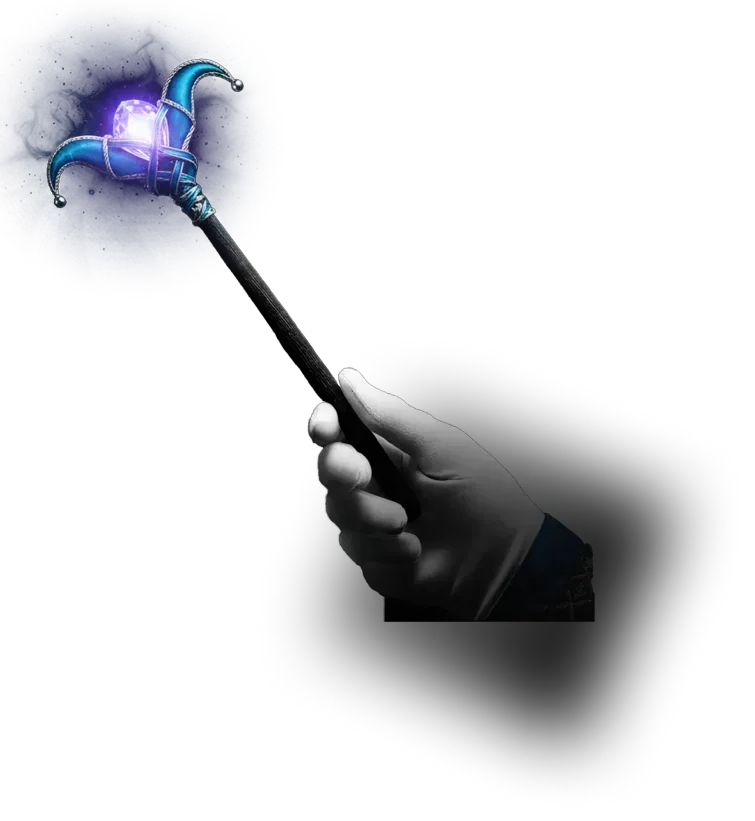 Jester Holding the Magical Wand which have glowing diamond.